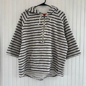 Sperry Women's Navy Blue Cream Heathered Striped Lace-Up Zip Front Hoodie LARGE